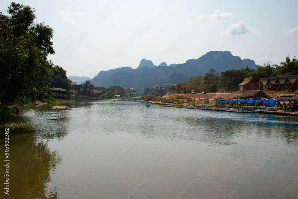 A beautiful panoramic view of Vang Vieng in Laos.