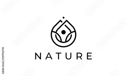 water drop logo design, yoga people abstract icon illustration. creative vector spa balance.