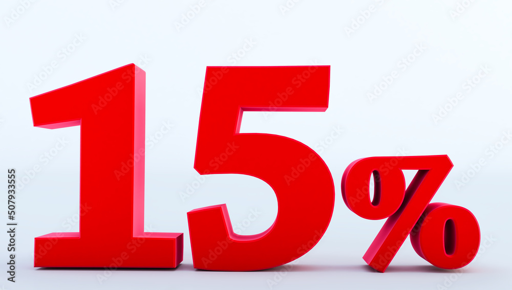3D render of red fifteen percent isolated over white background, 3D render of red fifteen percent isolated over white background,