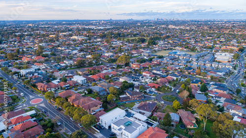 Aerial drone photo of a residential neighbourhood in Sydney Australia