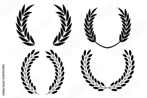 Vintage royal set with wreaths. Award trophy set. Floral branch. Peace symbol. Winner certificate. Vector illustration. Stock image.