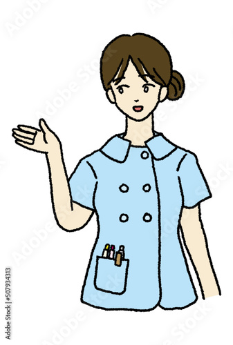 案内をする女性看護師
