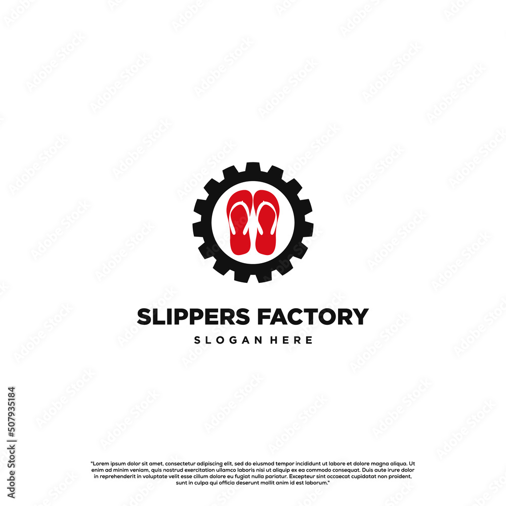 Fototapeta premium slippers with gear logo design modern concept, slippers factory logo