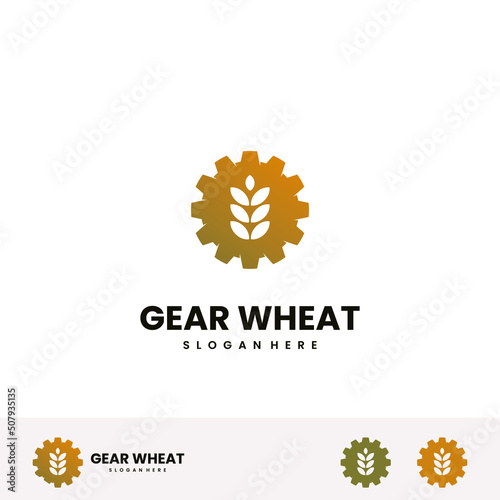 wheat or grain with gear logo concept, grain machine logo