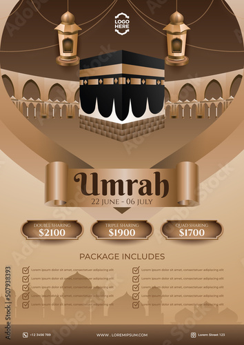 modern design flyer for the price of umrah and hajj packages photo