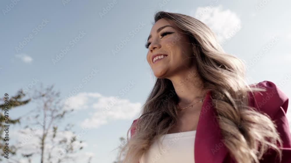 Happy young woman in nature during summer. Cinematic 4K Happy young woman in nature during summer. Cinematic 4K