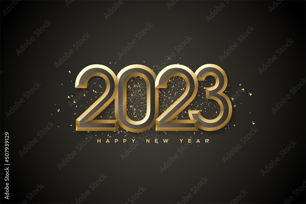 2023 happy new year with black and gold numbers