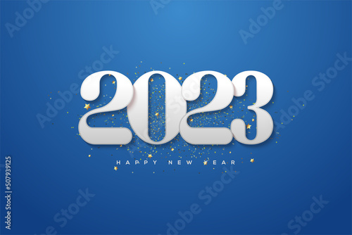 2023 new year white rounded on blue background