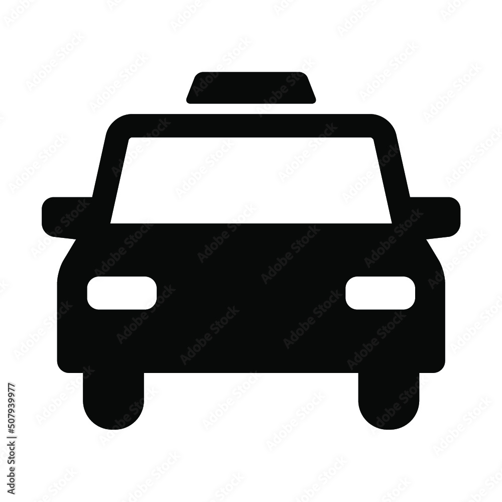 タクシーのシンプルなモノクロ正面アイコン/白背景