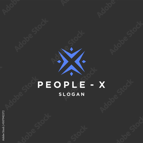 Letter x people line art logo template vector illustration design