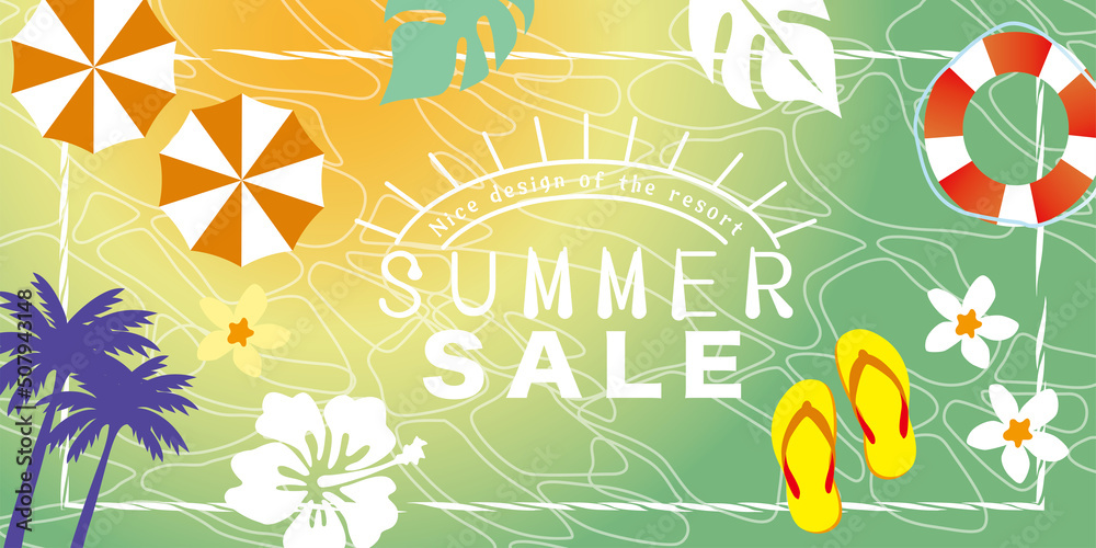 Fototapeta premium 夏 ヤシ リゾートイラスト