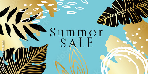 夏　ヤシ　リゾートイラスト　ゴールド