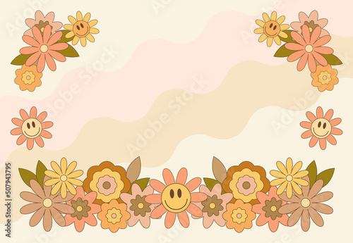 Retro groovy smiley background in 60s 70s style for banners, greeting cards, invitations