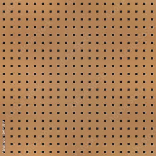 Peg board with square holes, seamless pattern of pegboard background. Realistic vector peg board or wall grid of metal or wood texture with perforated holes for hooks, workshop pegboard tile pattern