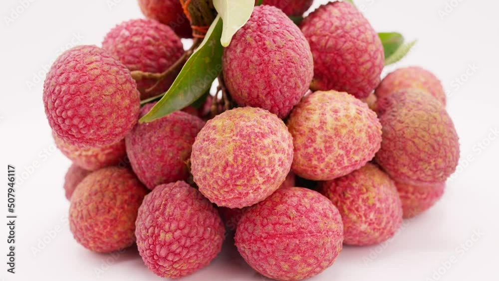 Close Up Rotated Delicious Lychee On White Background. 4K Slow Motion. Close Up Rotated Delicious Lychee On White Background. 4K Slow Motion.