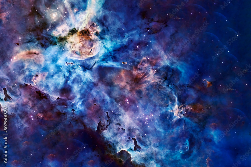 Blue space nebula with stars. Elements of this image furnished by NASA