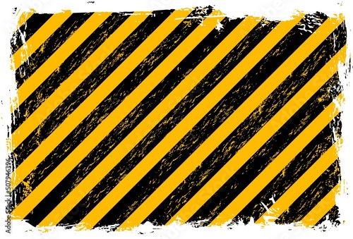 Grunge yellow and black stripes, industrial warning frame, vector caution background. Safety border line frame or hazard danger caution sign with black and yellow grunge stripes pattern background