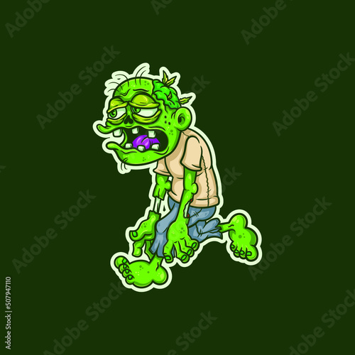 Green Zombie with Weed Brain Walking Barefoot