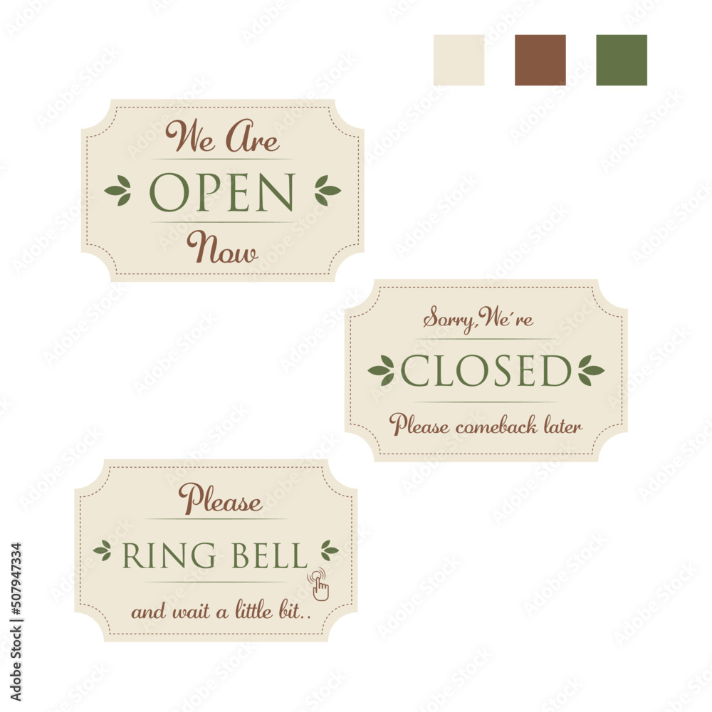 3 Labels, We are Open, Sorry We´re Closed, Please Ring bell 3 Labels, We are Open, Sorry We´re Closed, Please Ring bell