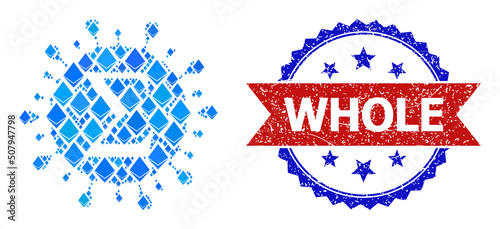 Blue gemstone collage Sigma coronavirus icon, and bicolor unclean Whole seal stamp. Crystal related elements are united into abstract collage Sigma coronavirus icon.