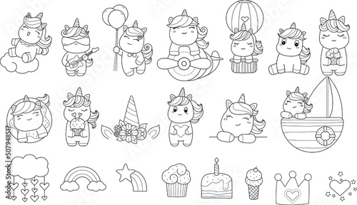 Unicorn cartoon Bundle Animals cartoon Big collection of decorative for kids baby characters  card hand drawn doodle clipart  cartoon style.vector illustration