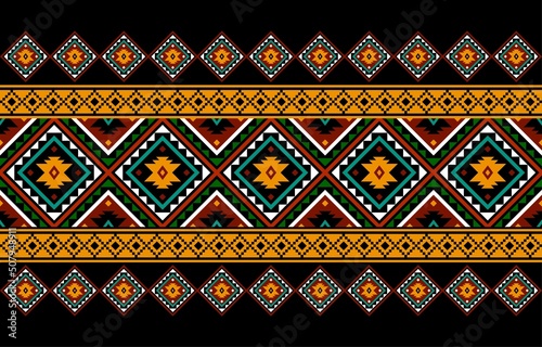 Geometric ethnic oriental seamless pattern traditional Design for background,carpet,wallpaper.clothing,wrapping,Batik fabric,Vector illustration.embroidery style - Sadu, sadou, sadow or sado