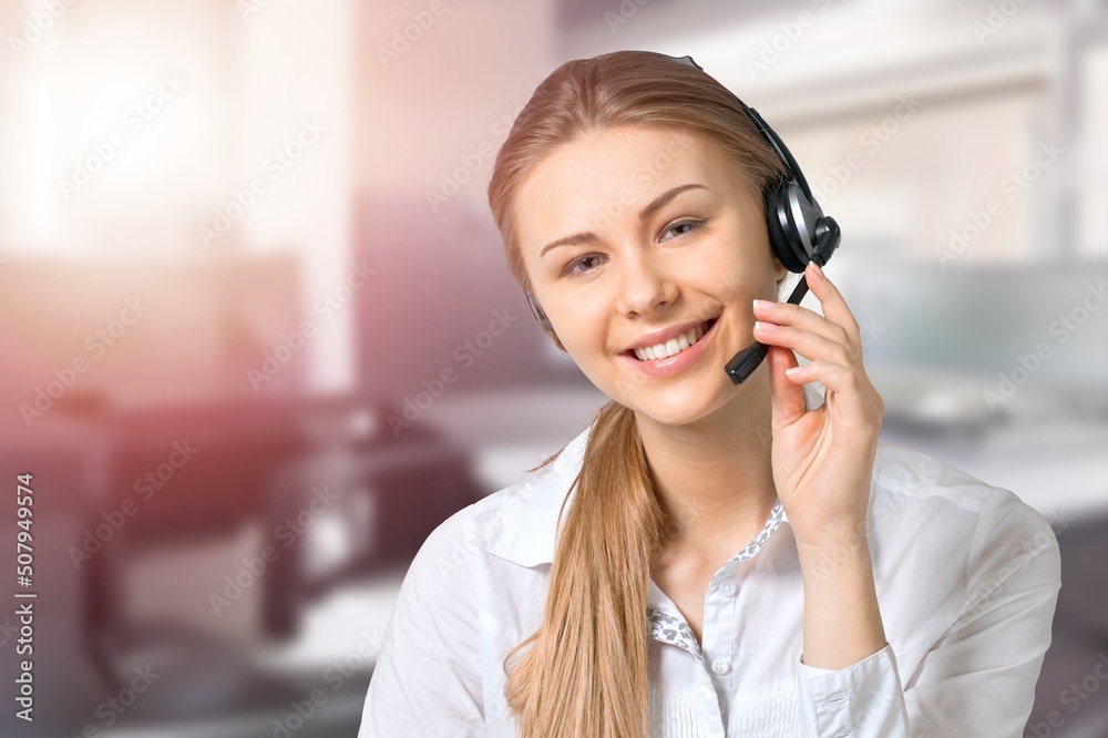Helping customers concept. Female agent working in a call center. Helping customers concept. Female agent working in a call center.