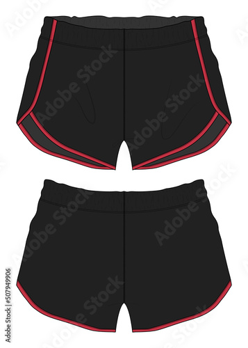 Short pants overall technical fashion flat sketch Vector illustration black Color  template of kids. Apparel Clothing Design Mock Up cad for Children.