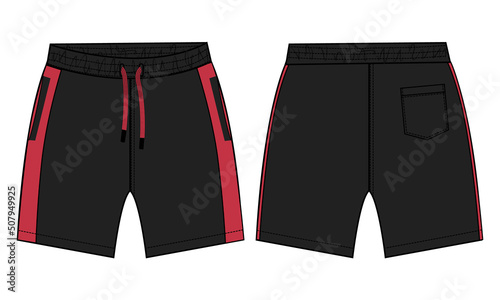 Boys Sweat Shorts pant technical fashion flat sketch vector illustration template For Young Men.