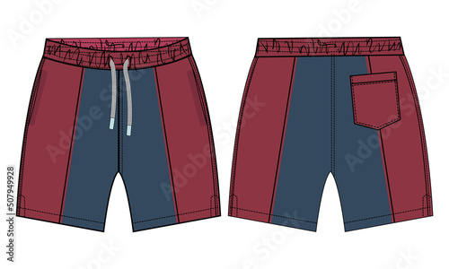 Boys Sweat Shorts pant technical fashion flat sketch vector illustration template For Young Men.