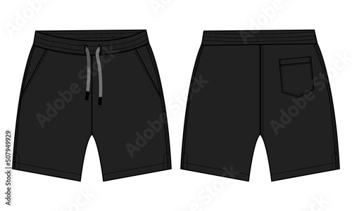 Boys Sweat Shorts pant technical fashion flat sketch vector illustration black Color template For Young Men.