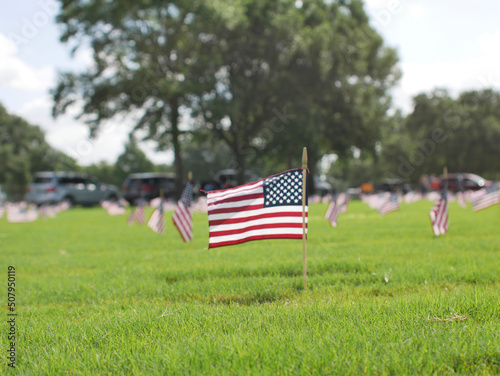 american flag on a cemetery