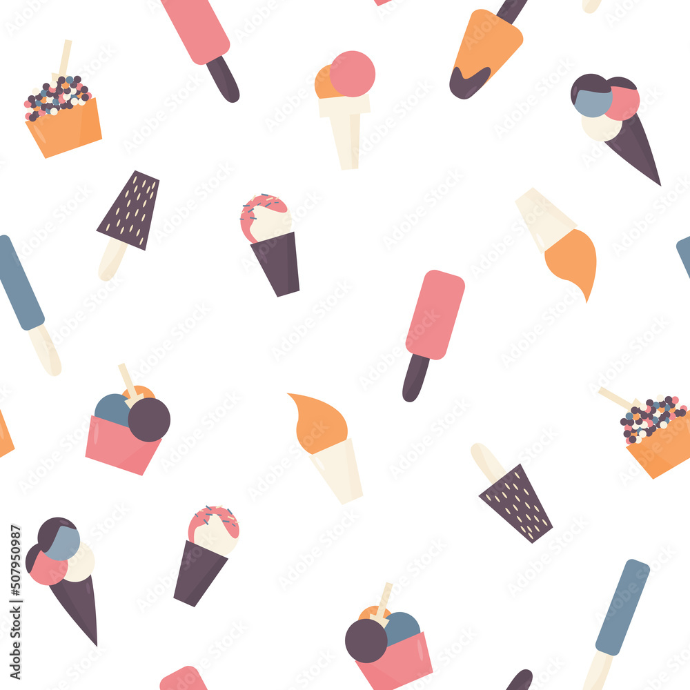 Set with different kinds of ice cream. Vector illustration. Flat design Set with different kinds of ice cream. Vector illustration. Flat design