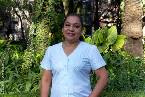 Mature Latin woman smiling. cheerful attitude