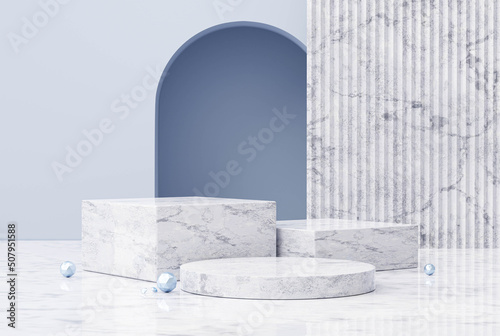 Luxury Marble podium cylinder pedestal showcase 3d background empty scene for placing products © mamewmy