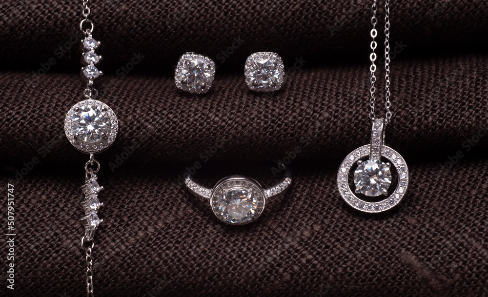 Fototapeta premium amazingly beautiful silver set with zircons