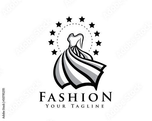 Leinwand Poster women beauty dress fashion tailor designer drawn art vintage logo symbol templat