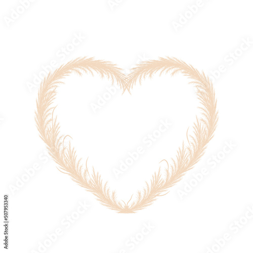Heart shaped frame with dry pampas grass. Wreath of beige cortaderia in boho style. Vector dried flowers isolated on white background. Trendy element design for invitations, postcards, social media.
