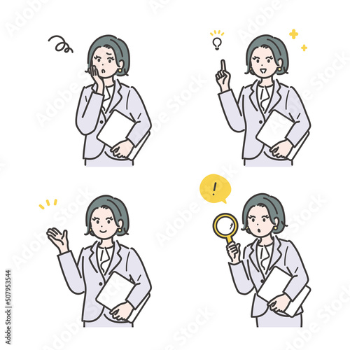 タブレットを持ったビジネス女性のイメージイラストセット