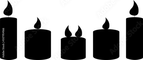 Silhouette of a set of candles. Burning cute wax and paraffin scented candles.Candles decor for home