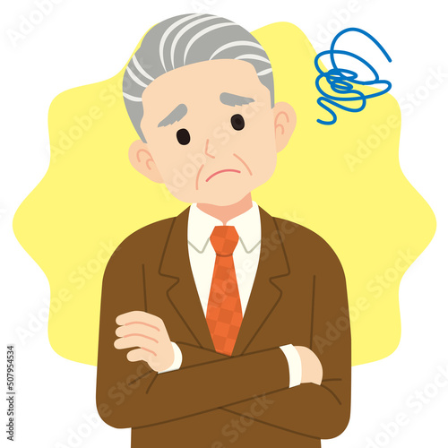 困るスーツのシニア男性＿線なし