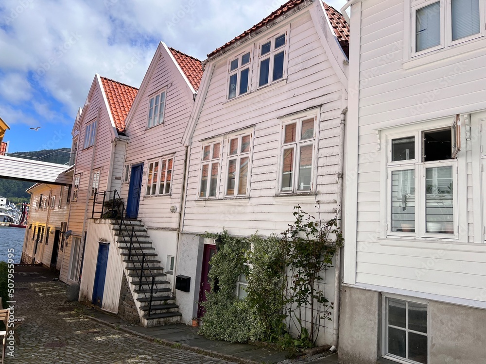 Historic wooden houses Nordnes Bergen Norway