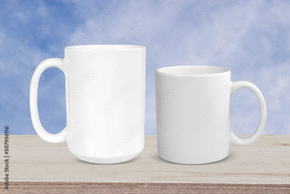Fototapeta premium 11 and 15 oz Mug Mockup with Blue Sky