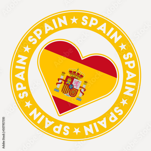 Spain heart flag badge. From Spain with love logo. Support the country flag stamp. Vector illustration.