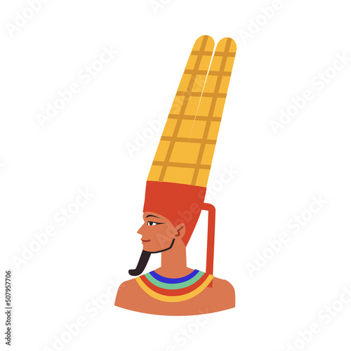 Ancient Egyptian pharaoh in crown Egypt, flat vector illustration isolated.