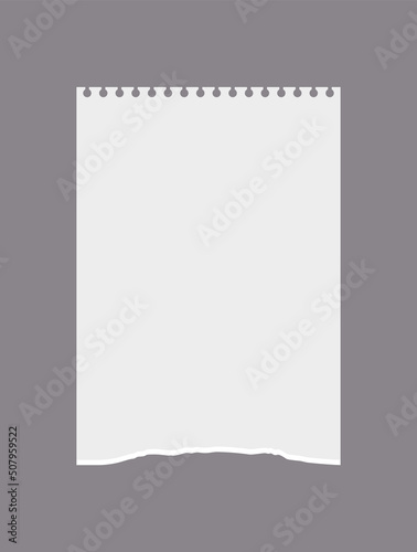 White empty torn out notebook piece, realism, vector illustration