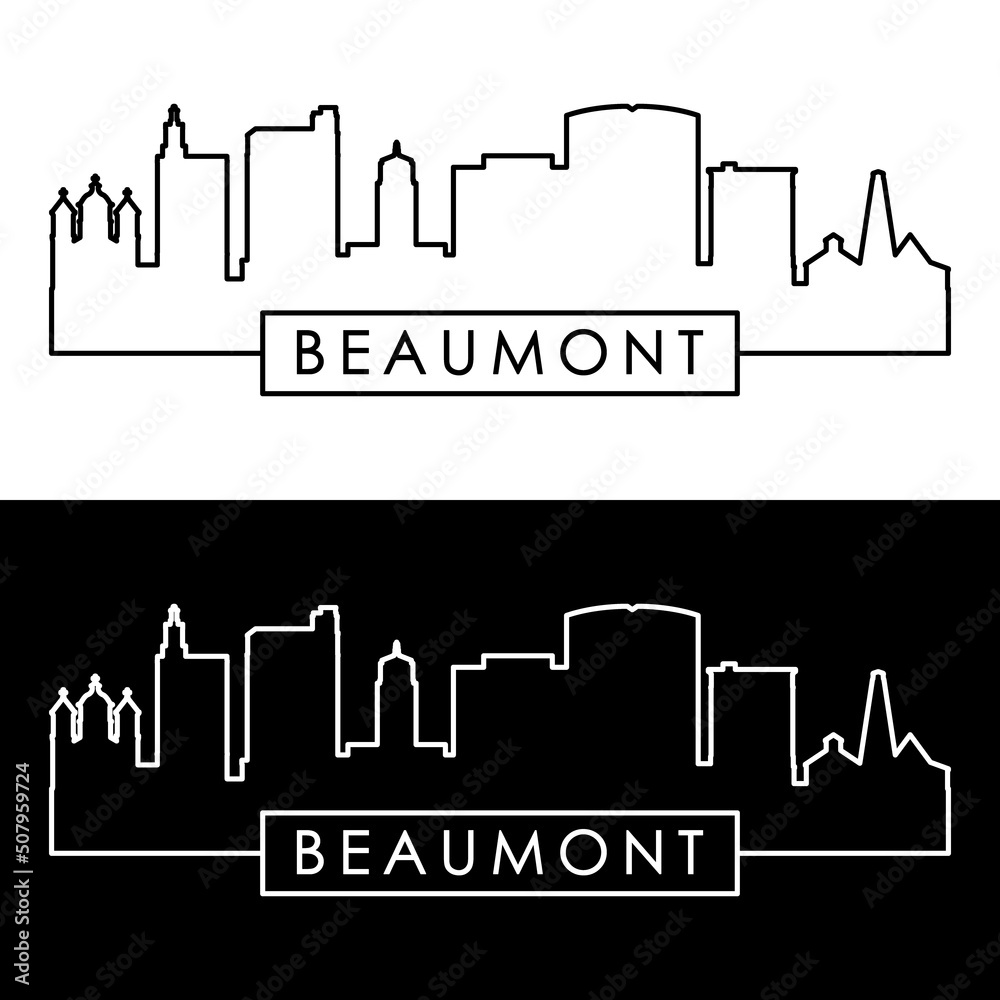 Beaumont, TX skyline. Linear style. Editable vector file.