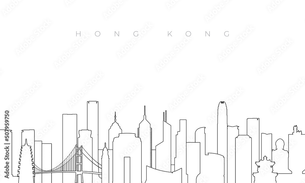 Outline Hong Kong skyline. Trendy template with Hong Kong city buildings and landmarks in line style. Stock vector design. - obrazy, fototapety, plakaty 