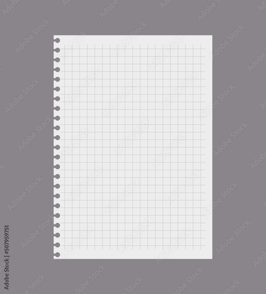 Empty squared sheet or paper of notebook, realistic vector illustration isolated on gray background. Empty squared sheet or paper of notebook, realistic vector illustration isolated on gray background.