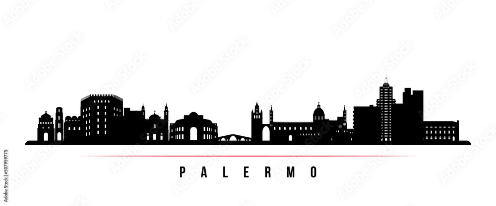 Palermo skyline horizontal banner. Black and white silhouette of Palermo, Italy. Vector template for your design.